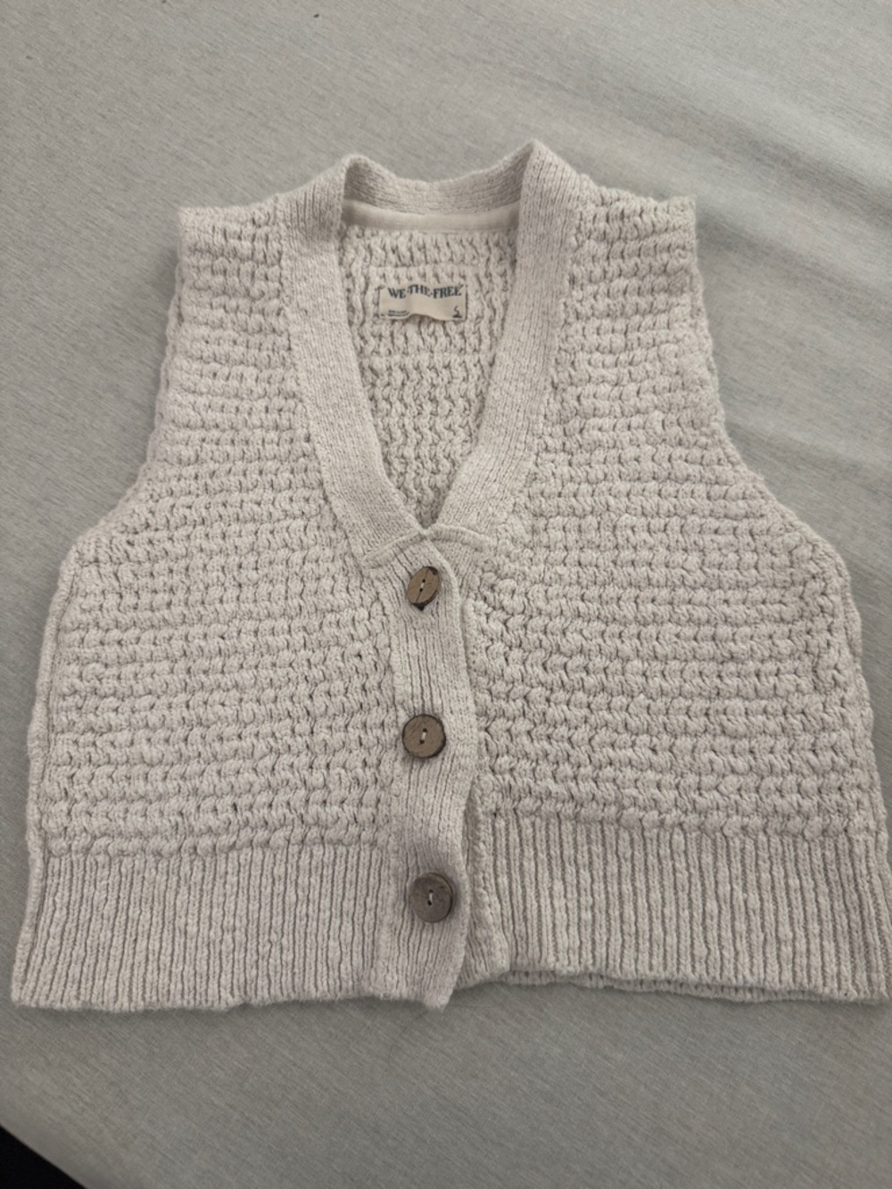 We The Free Cream Textured V-Neck Button Vest